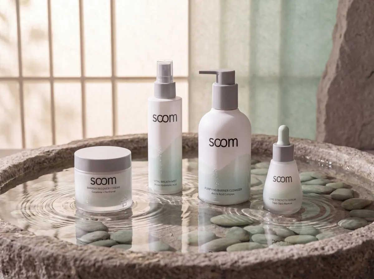 The soom range resting in a stone basin of shallow water