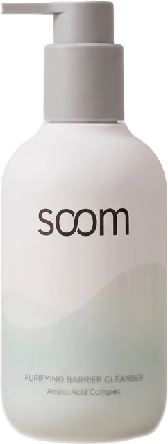 Purifying Barrier Cleanser pump bottle, white with a mint breath-wave