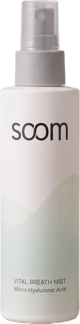 Vital Breath Mist spray bottle, tall and white with a mint breath-wave